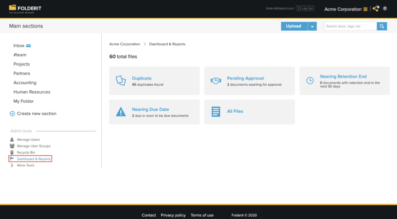 Dashboard and Reports - Document Management System Folderit