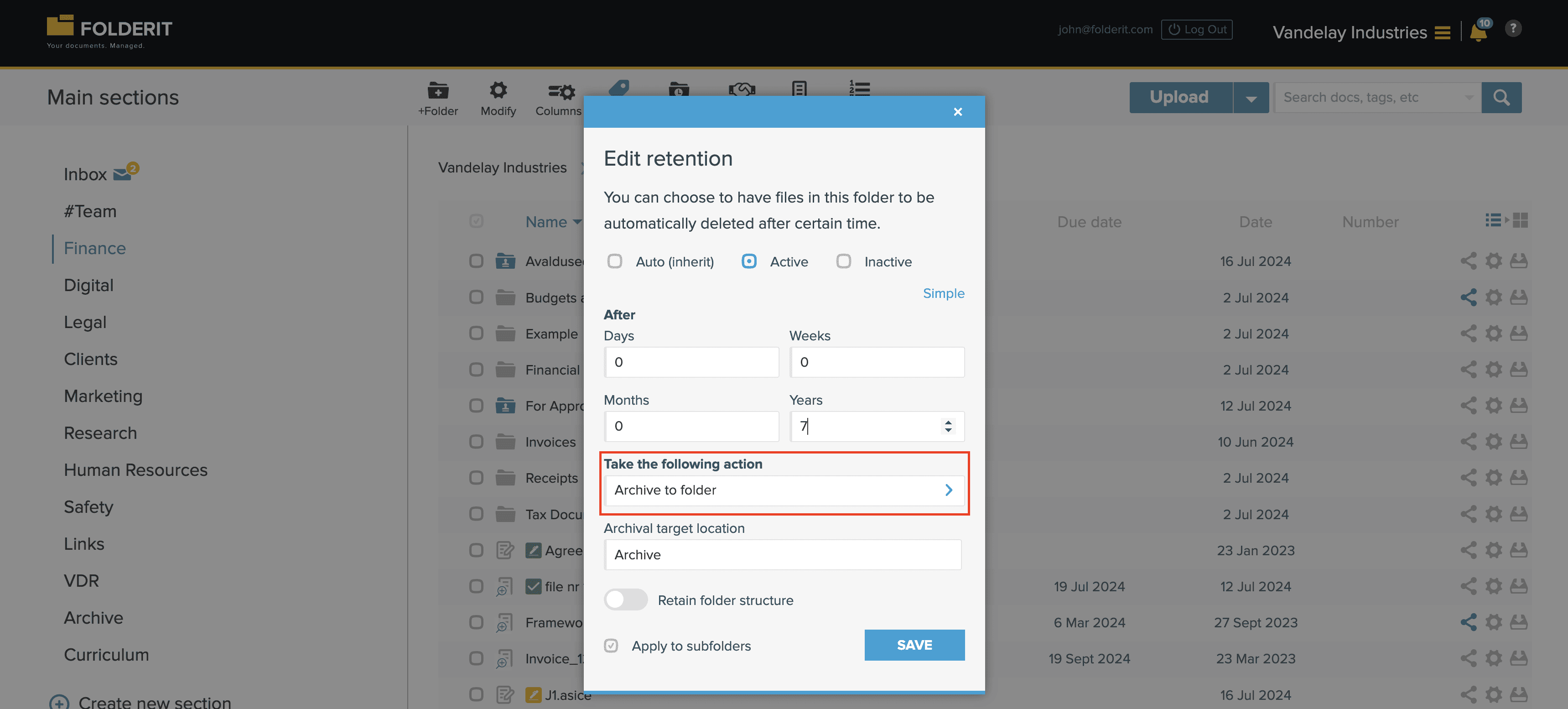 Archiving in Folderit EDMS